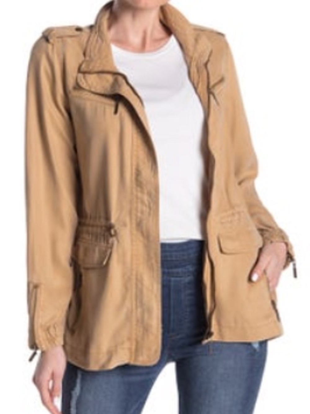 Max Jeans Cargo Jacket Tan Brown Size Small utility military preppy casual